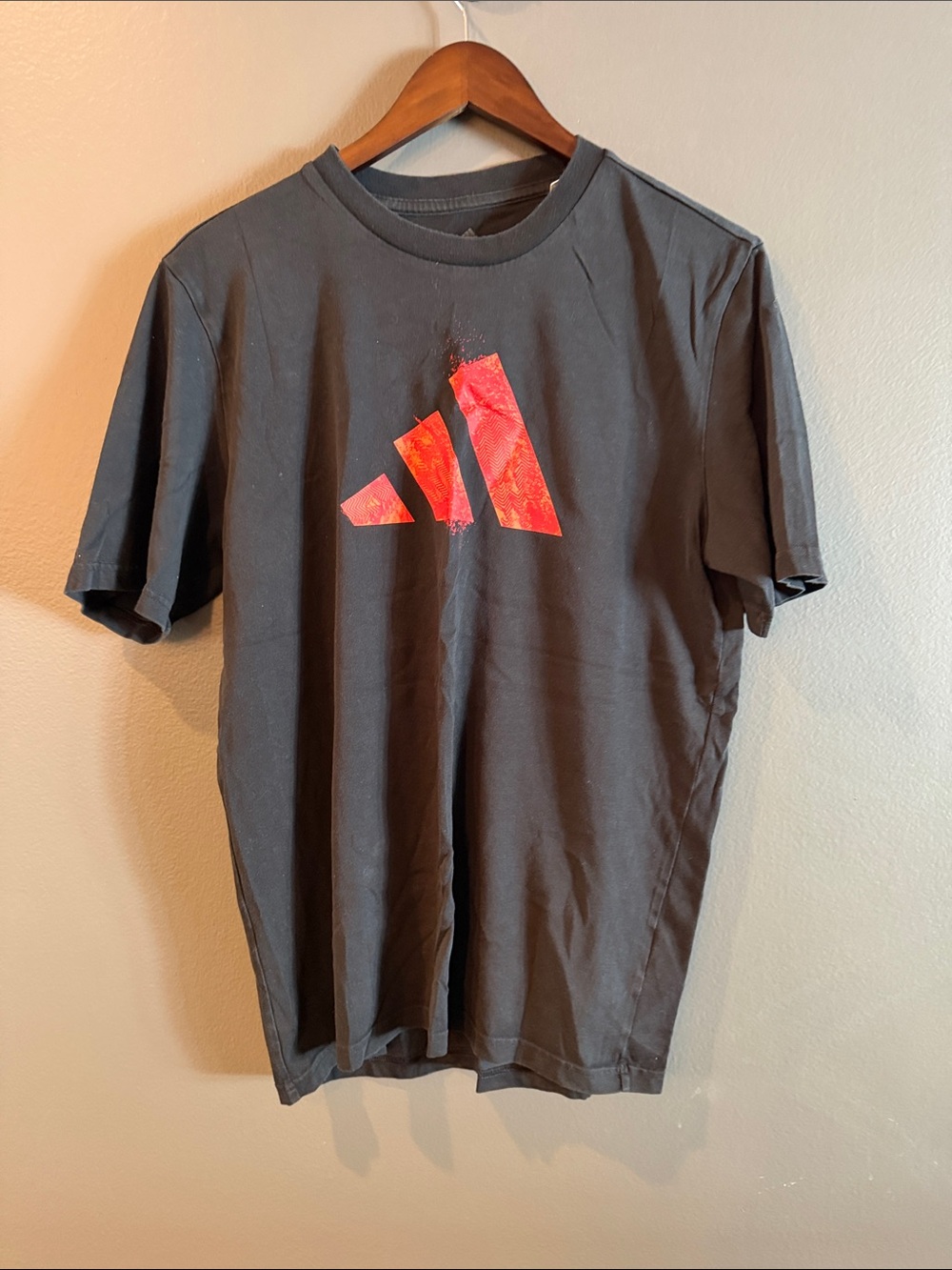 adidas Black Short-Sleeve Tee with Red Logo